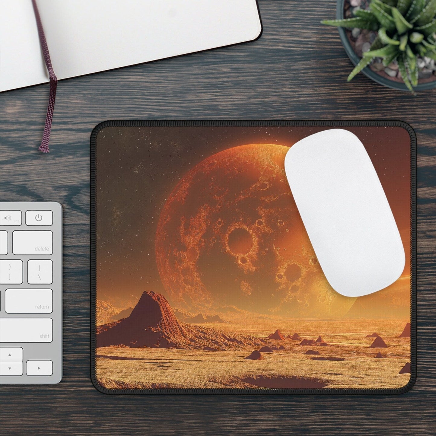 Vintage Red Planet Mars Non-Slip Desk Mat - Retro Space Large Gaming Mouse Pad
