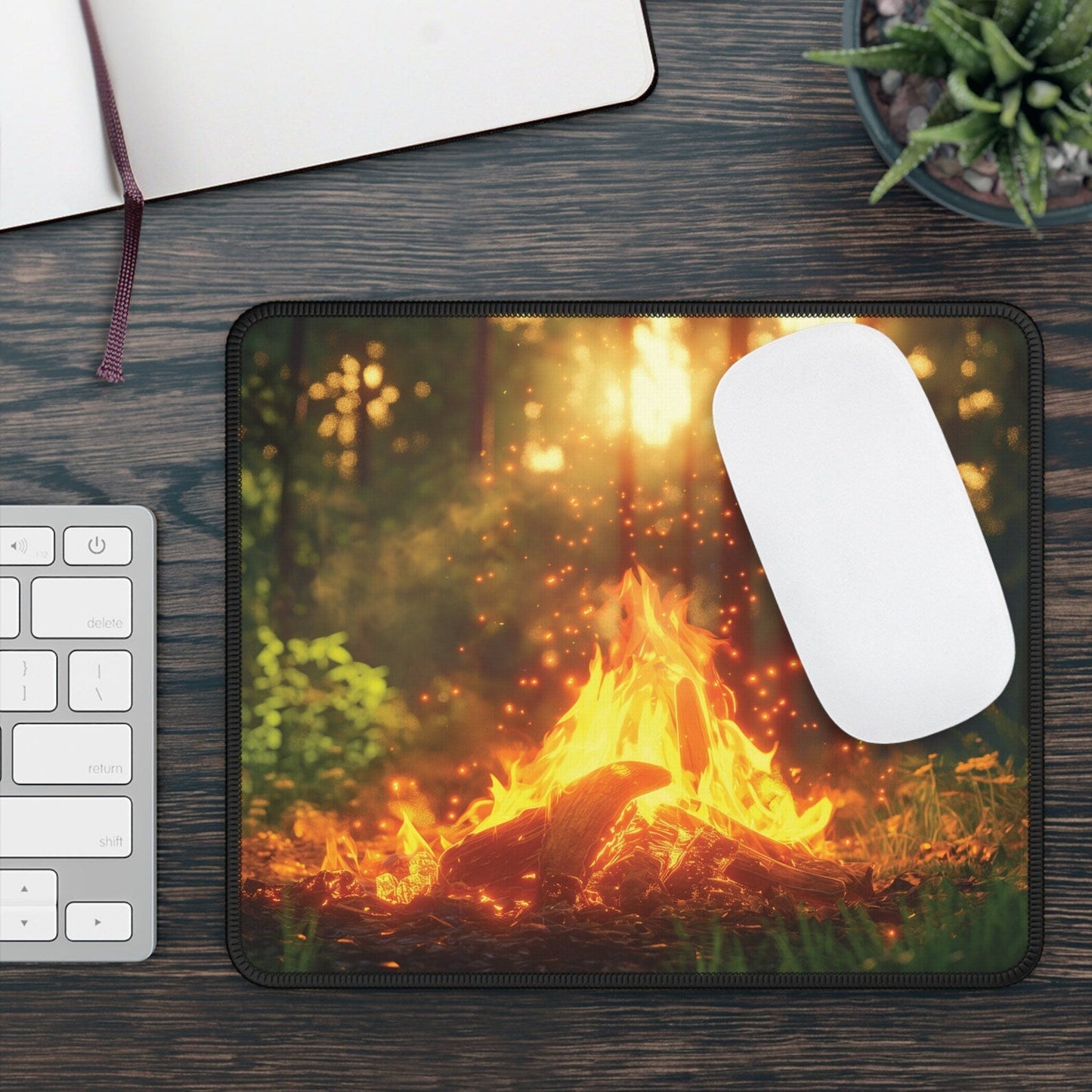 Campfire Non-Slip Desk Mat Cozy Forest Camping Outdoor Gaming Mouse Pad