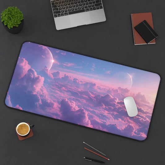 Pastel Pink Clouds Non-Slip Desk Mat - Cute Celestial Sky Large Gaming Mouse Pad