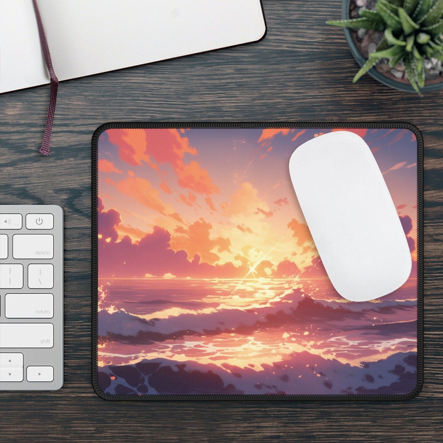 Anime Sunset Non-Slip Desk Mat - Beach Sunset Kawaii Large Gaming Mouse Pad