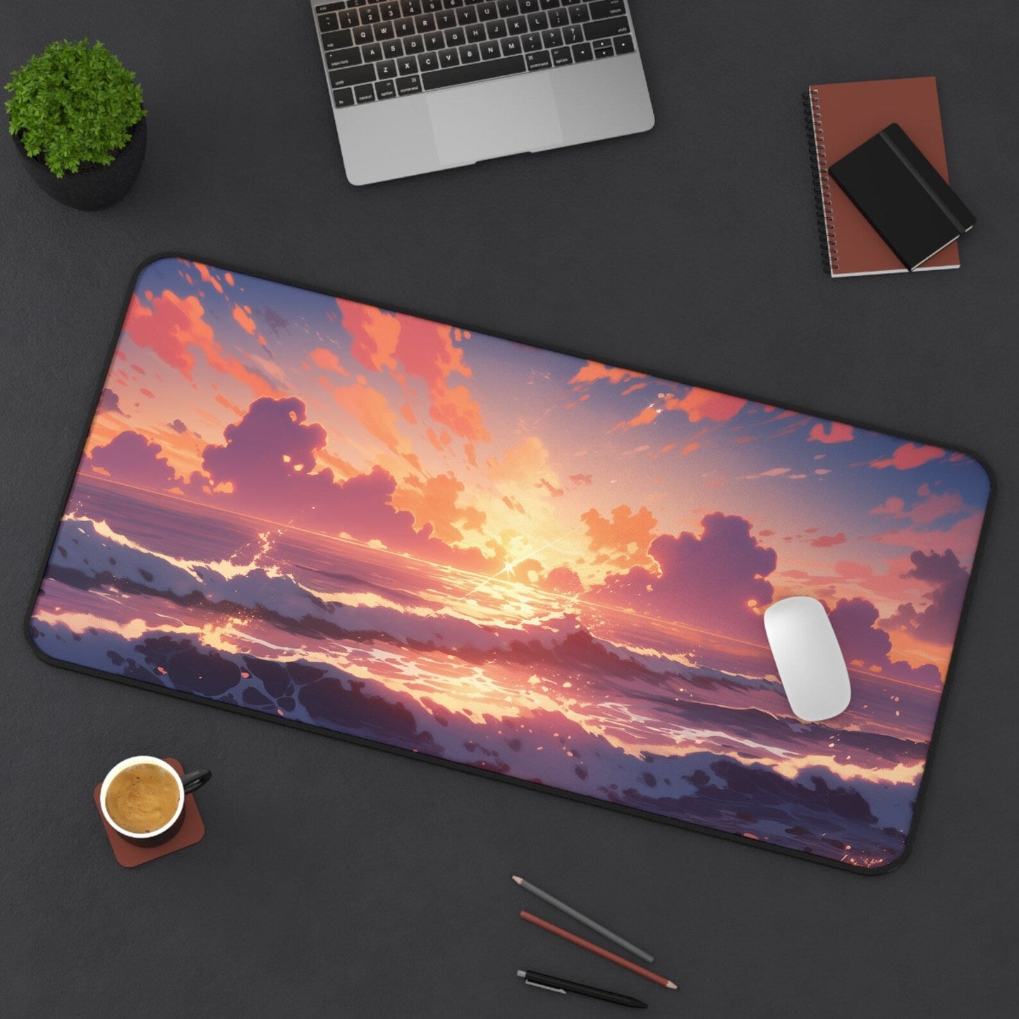 Anime Sunset Non-Slip Desk Mat - Beach Sunset Kawaii Large Gaming Mouse Pad