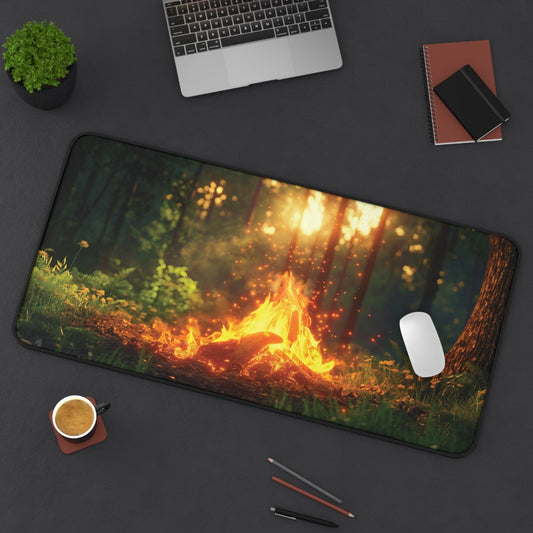 Campfire Non-Slip Desk Mat Cozy Forest Camping Outdoor Gaming Mouse Pad