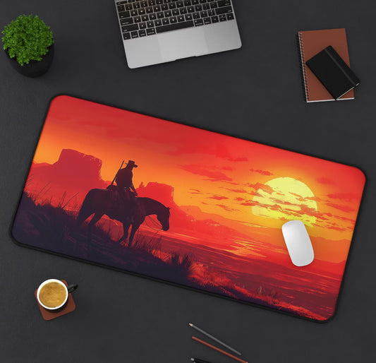 Wild West Outlaw Red Dead Cowboy Sunset Desk Mat