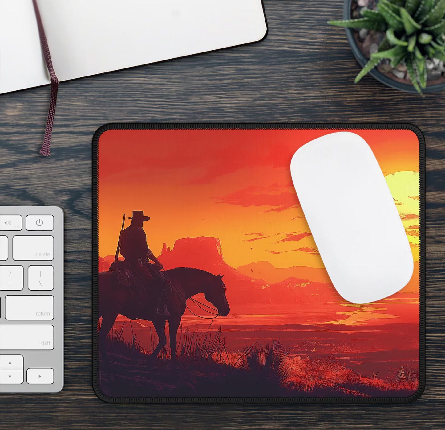 Wild West Outlaw Red Dead Cowboy Sunset Desk Mat